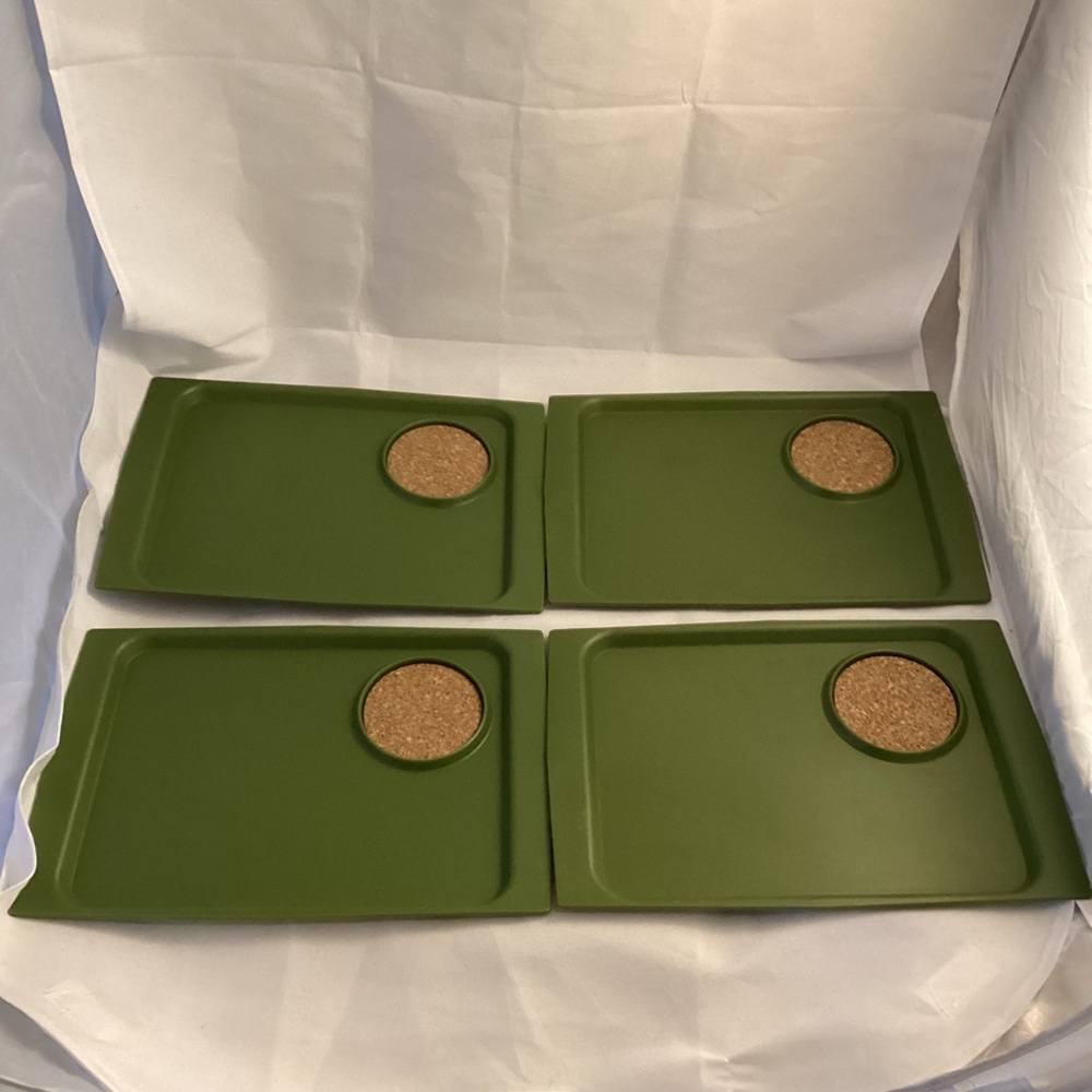 Vintage Acca Ware David Douglas Set of Avocado Green Plates Trays With Cork